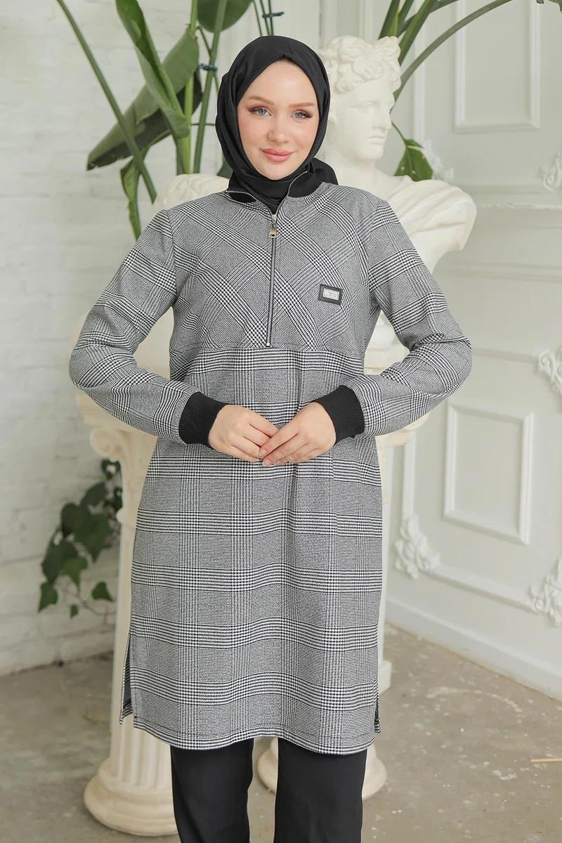 ARMİNE TREND Yarım Fermuarlı Kolları Ribanalı Tunik Siyah 24KT416