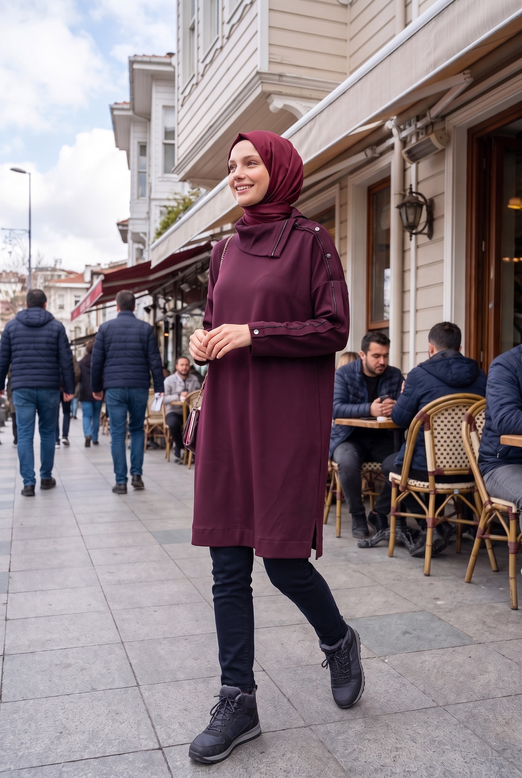 Avenna Asimetrik Yaka Oversize Tunik Bordo 26KA411