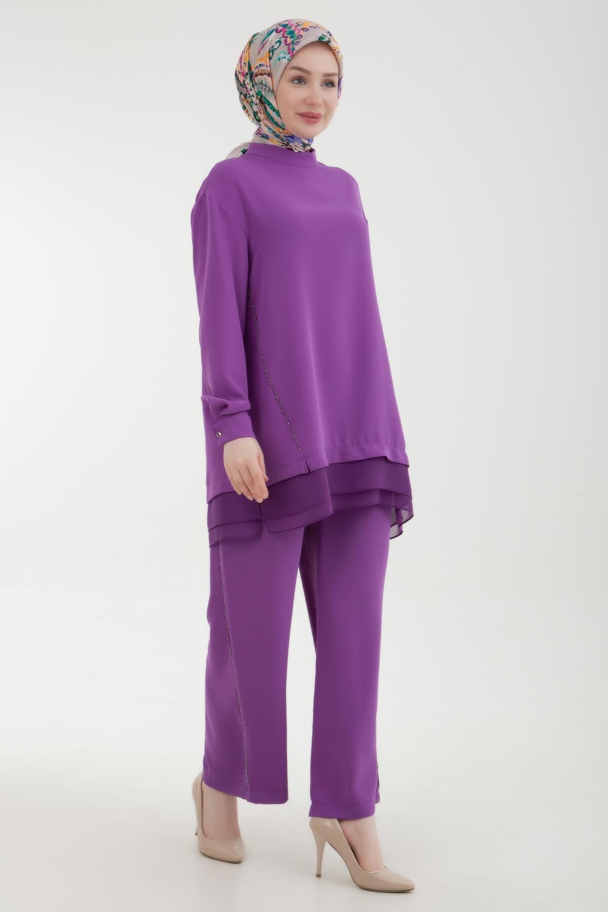 Armine TREND Tül ve Taş Detaylı Takım Menekşe 24YT646