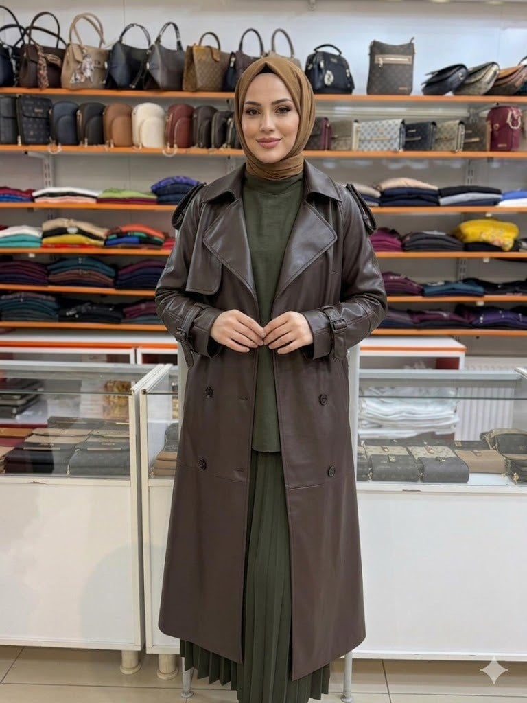 Belden Bağcıklı Deri Kap Koyu Kahve