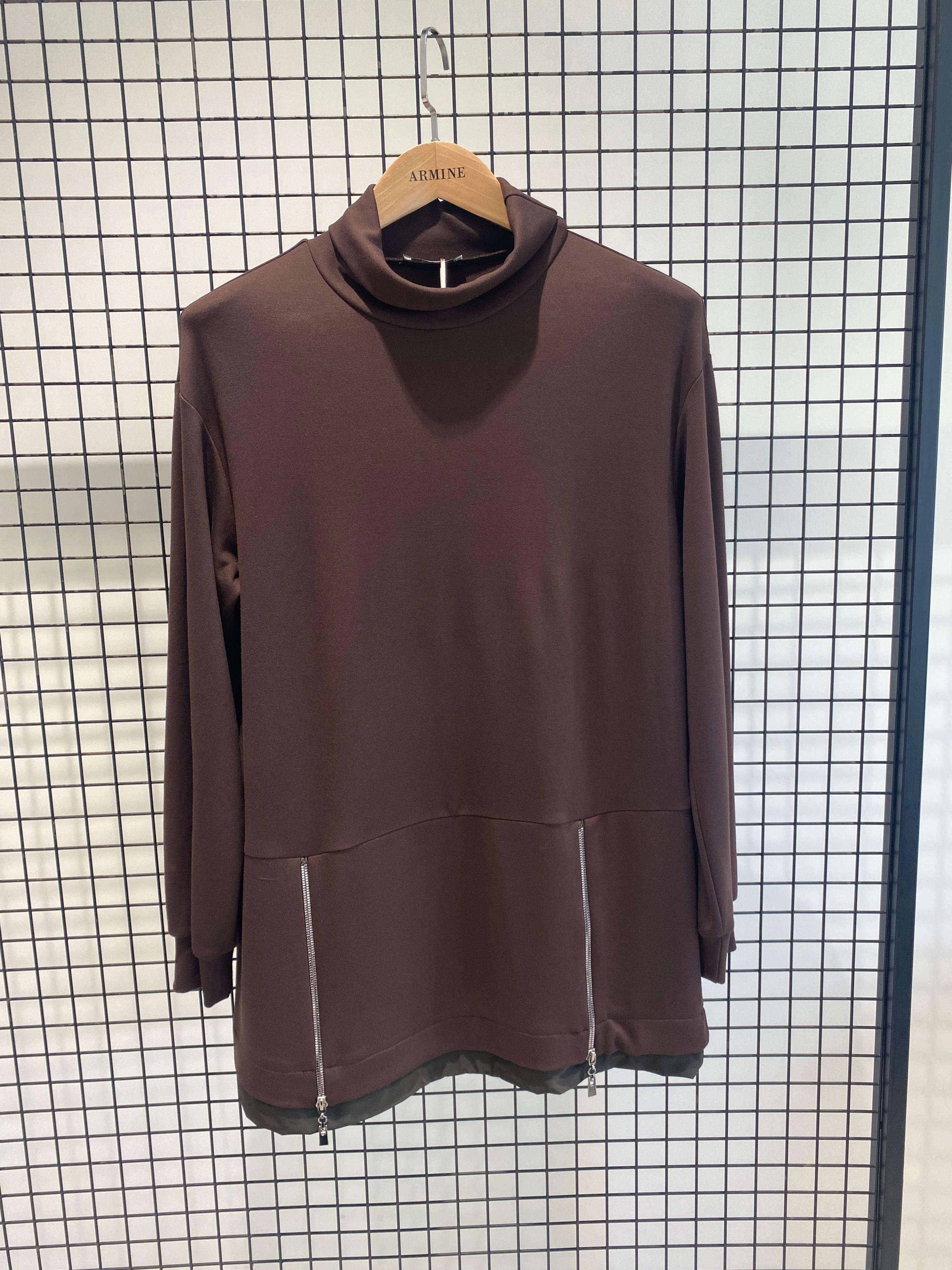 BELLİ Alttan Fermuar Detaylı Örme Kumaş Tunik Kahverengi 25K4007
