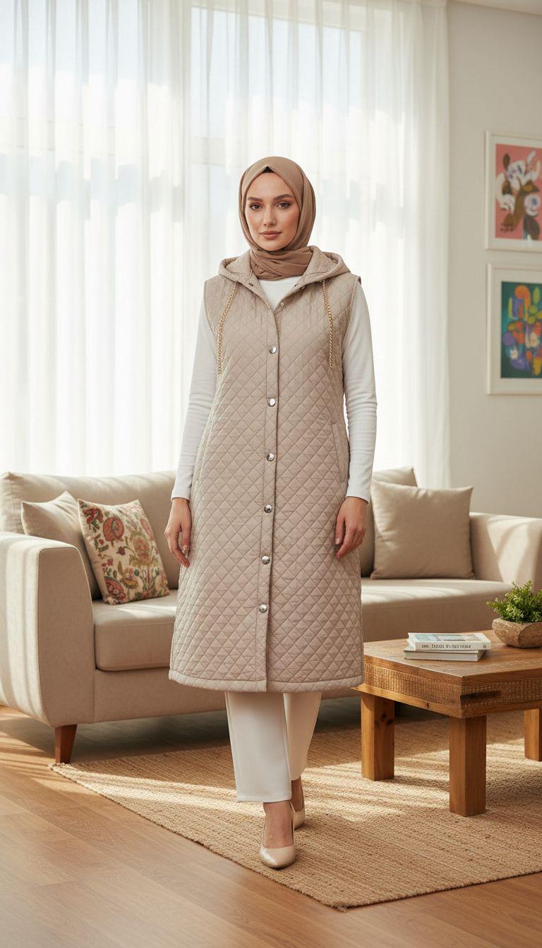 Belli Kapüşonlu Kapitone Yelek Taş 25KD5006