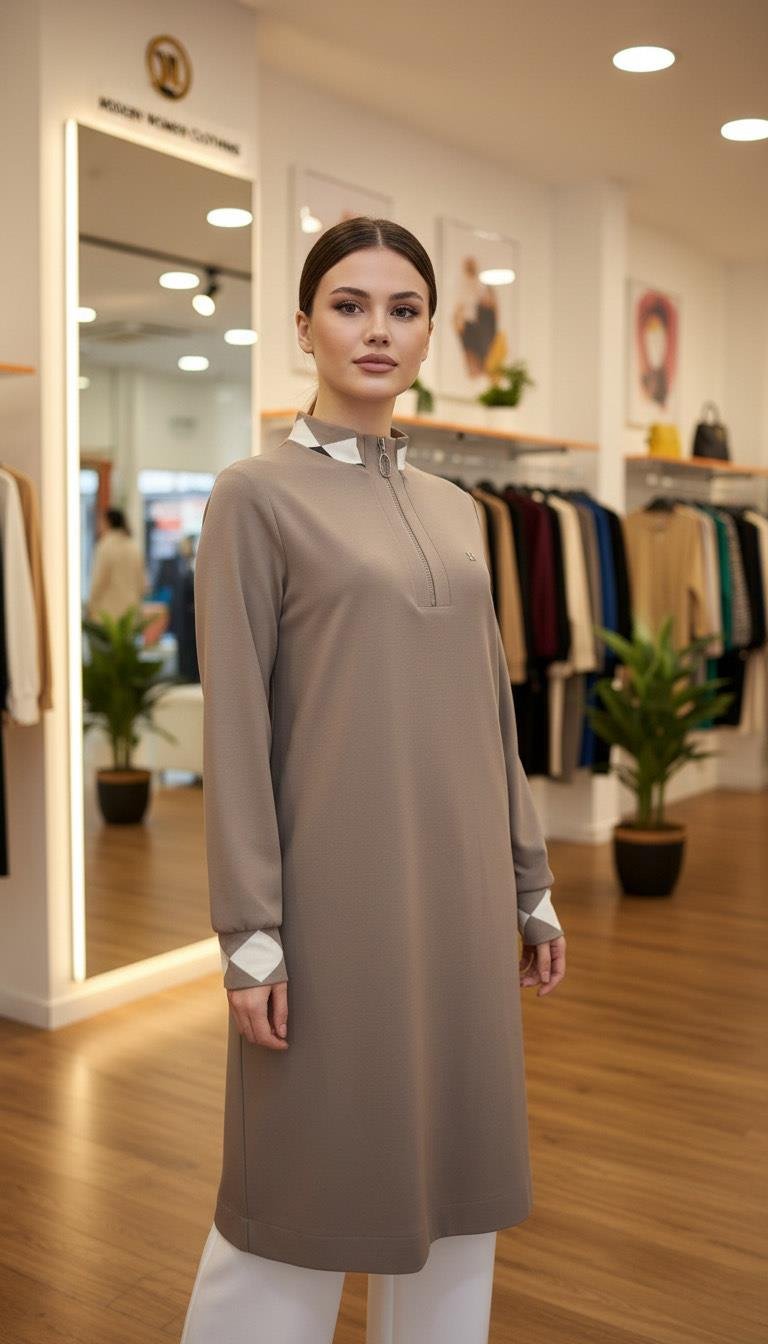 BELLİ Örme Kumaş Tunik Vizon 25KT4008