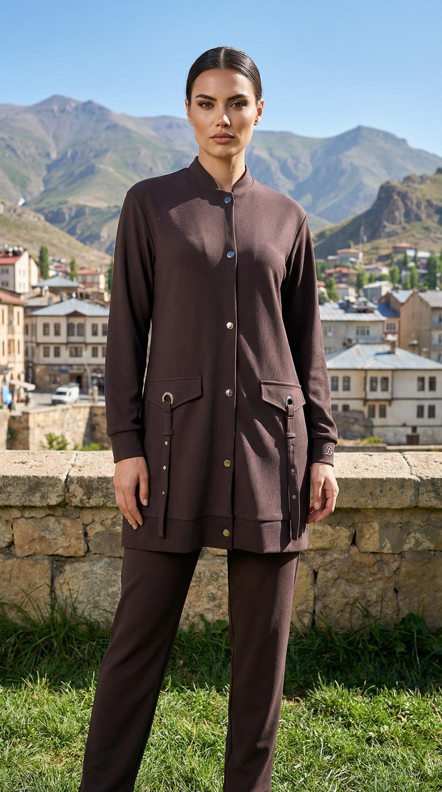 BELLİ Pantolonlu Takım Koyu Kahve 25K6005