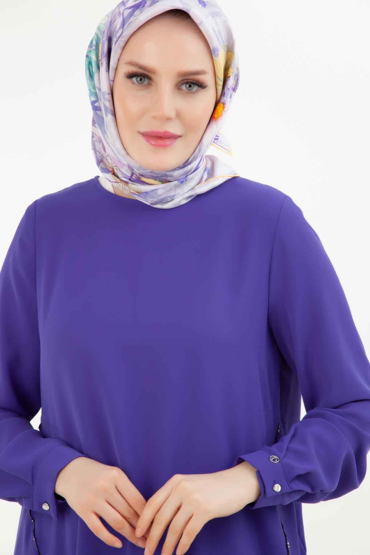 Armine TREND İpek Krep Kumaş Pantolonu Piliseli İkili Takım Morcivet 24YT635