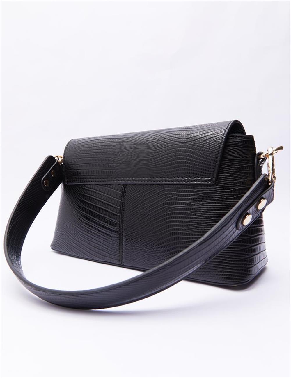 Kayra Croco Desenli Baget Çanta KA-B23-CNT30B Siyah