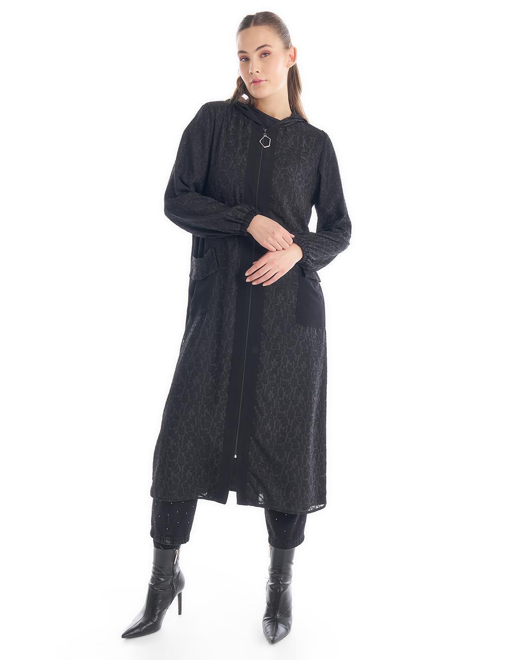KAYRA Kumaş Mixli Beli Büzgülü Kap Siyah VV-B24-44001-12
