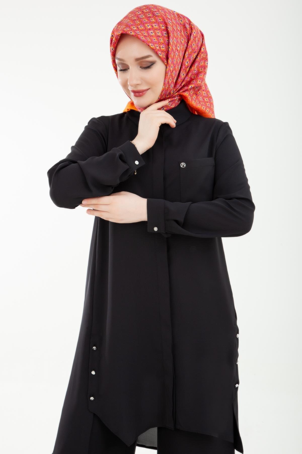 ARMİNE TREND Pantolonlu Beli Lastikli İkili Takım Siyah 24YT629