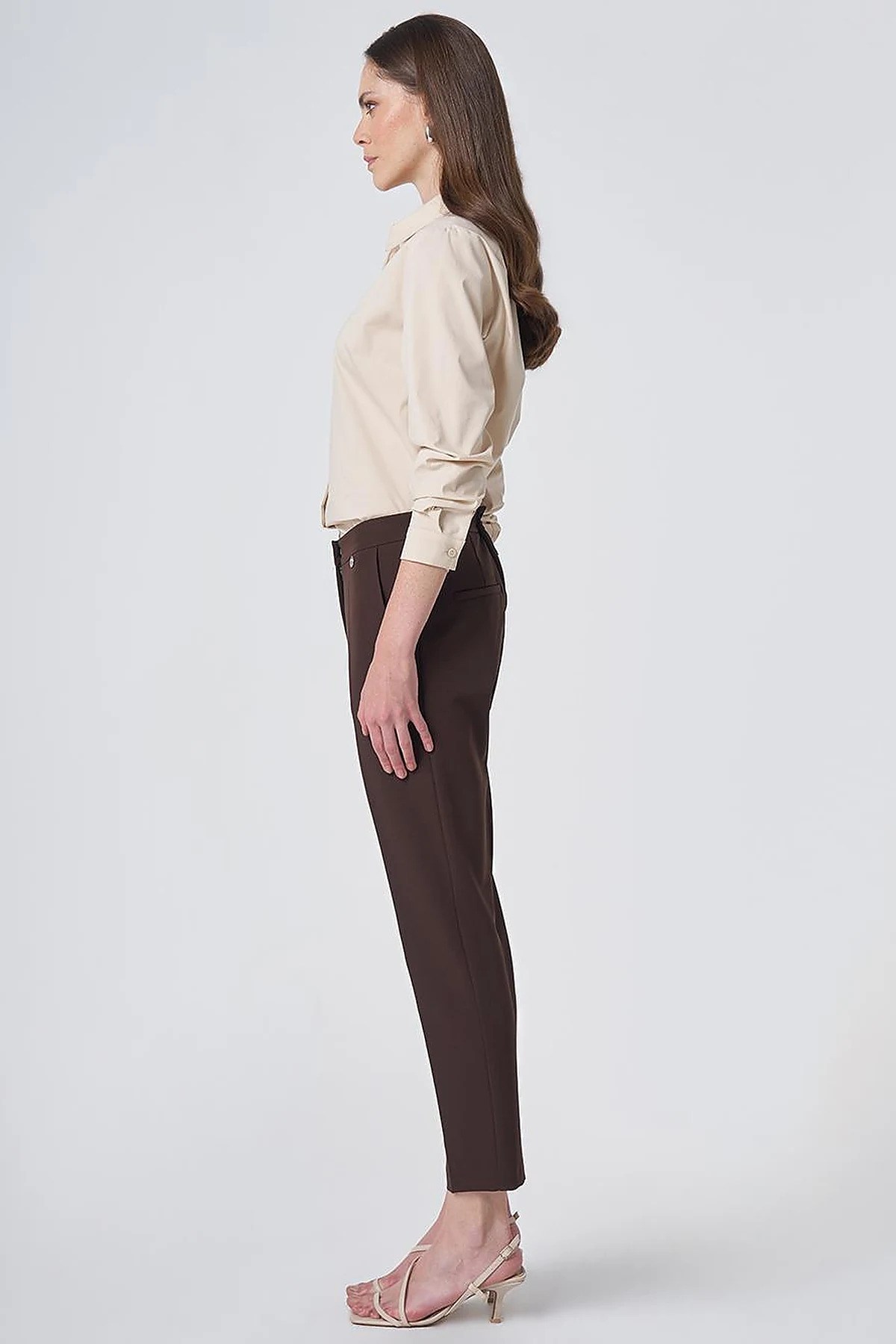 Cep Detaylı Basic Kumaş Pantolon Koyu Kahve KA-SZ-1952