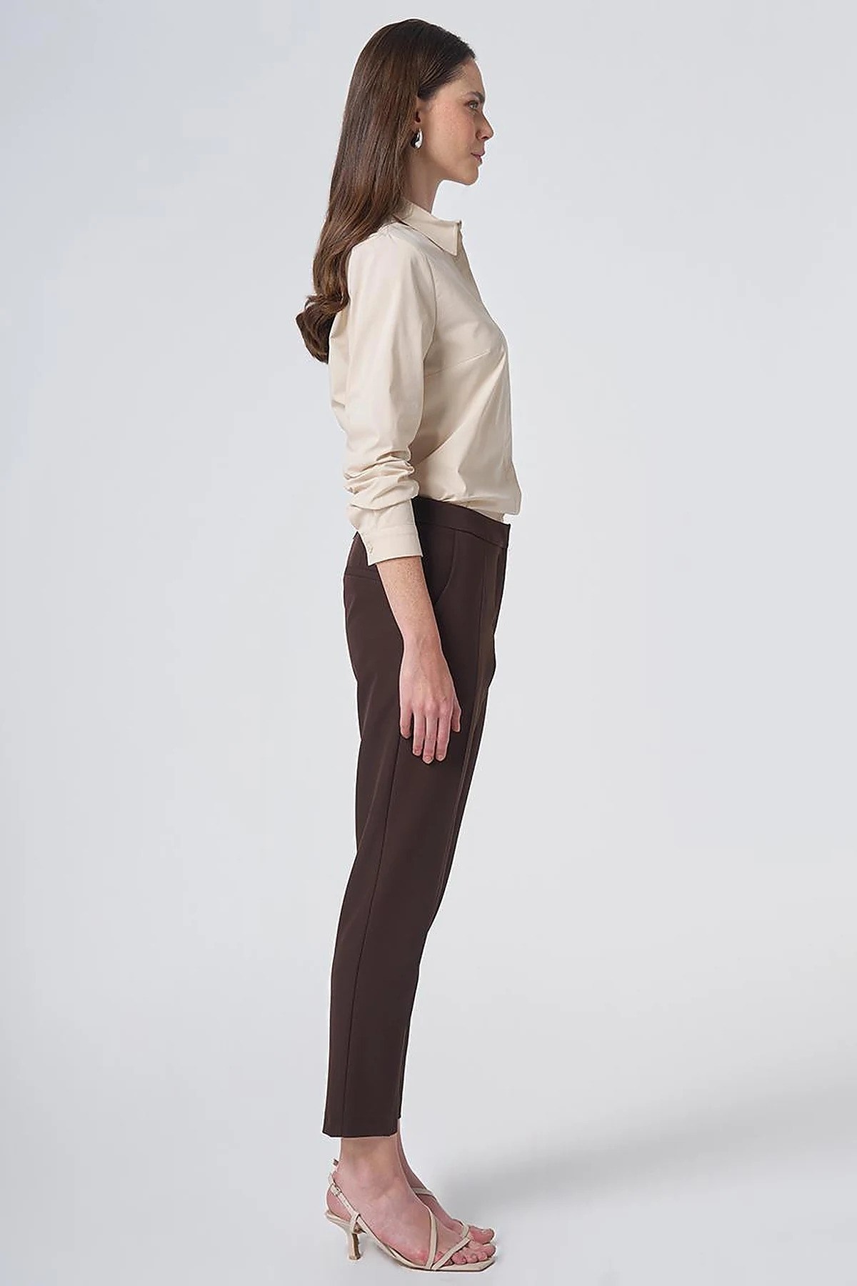 Cep Detaylı Basic Kumaş Pantolon Koyu Kahve KA-SZ-1952