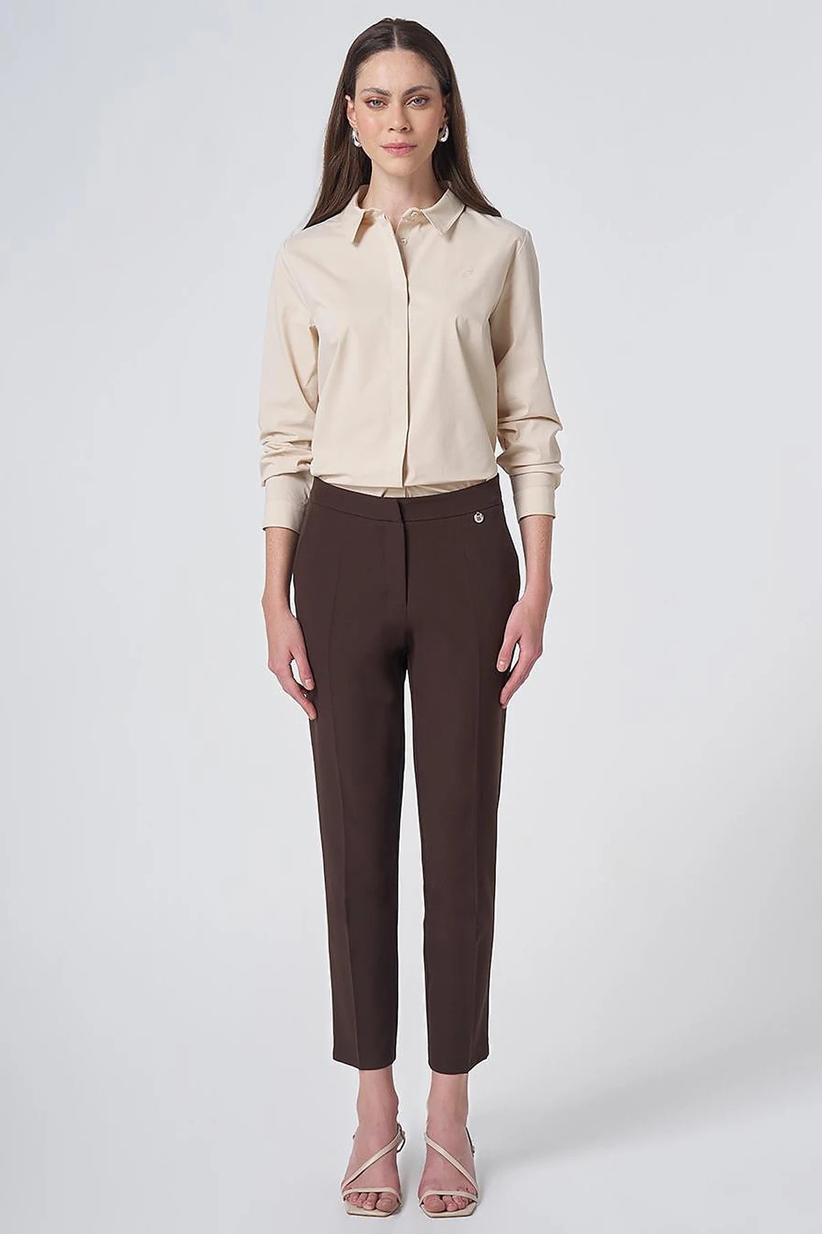Cep Detaylı Basic Kumaş Pantolon Koyu Kahve KA-SZ-1952