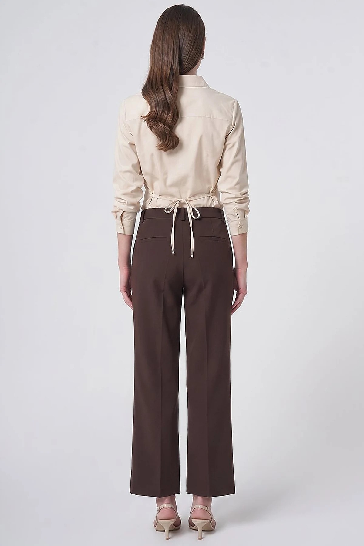 Cep Detaylı Basic Kumaş Pantolon Koyu Kahve KA-SZ-1952