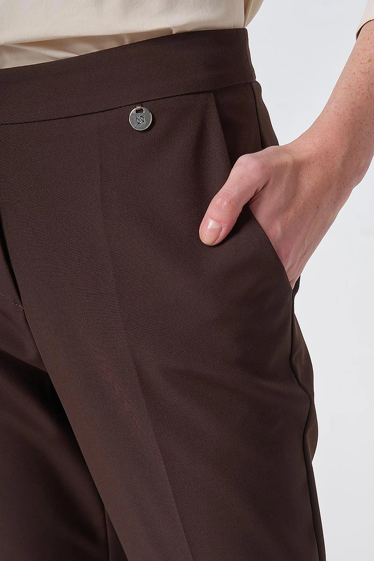 Cep Detaylı Basic Kumaş Pantolon Koyu Kahve KA-SZ-1952