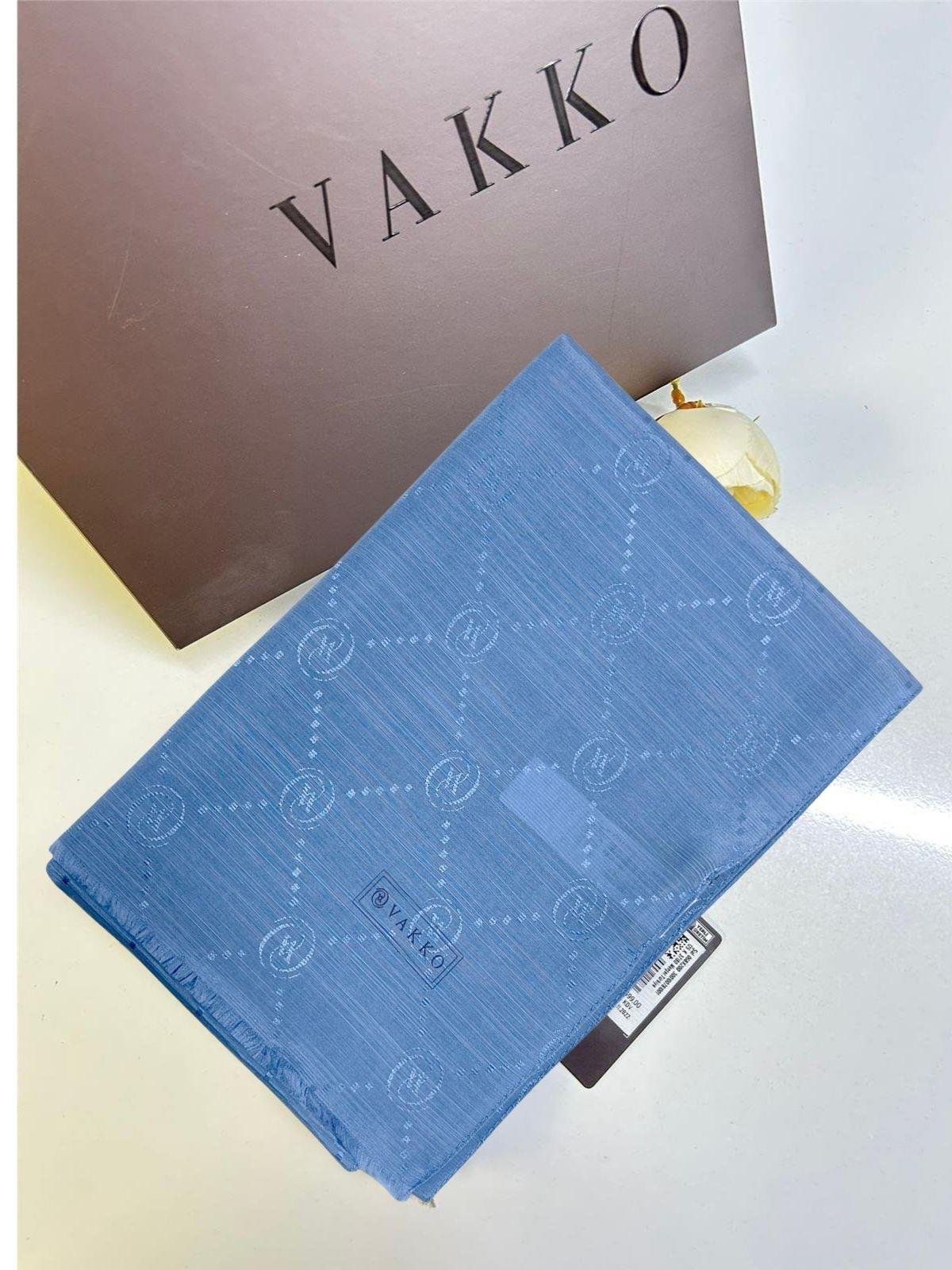 Vakko Pamuk İpek Şal Monogram Açık Kot