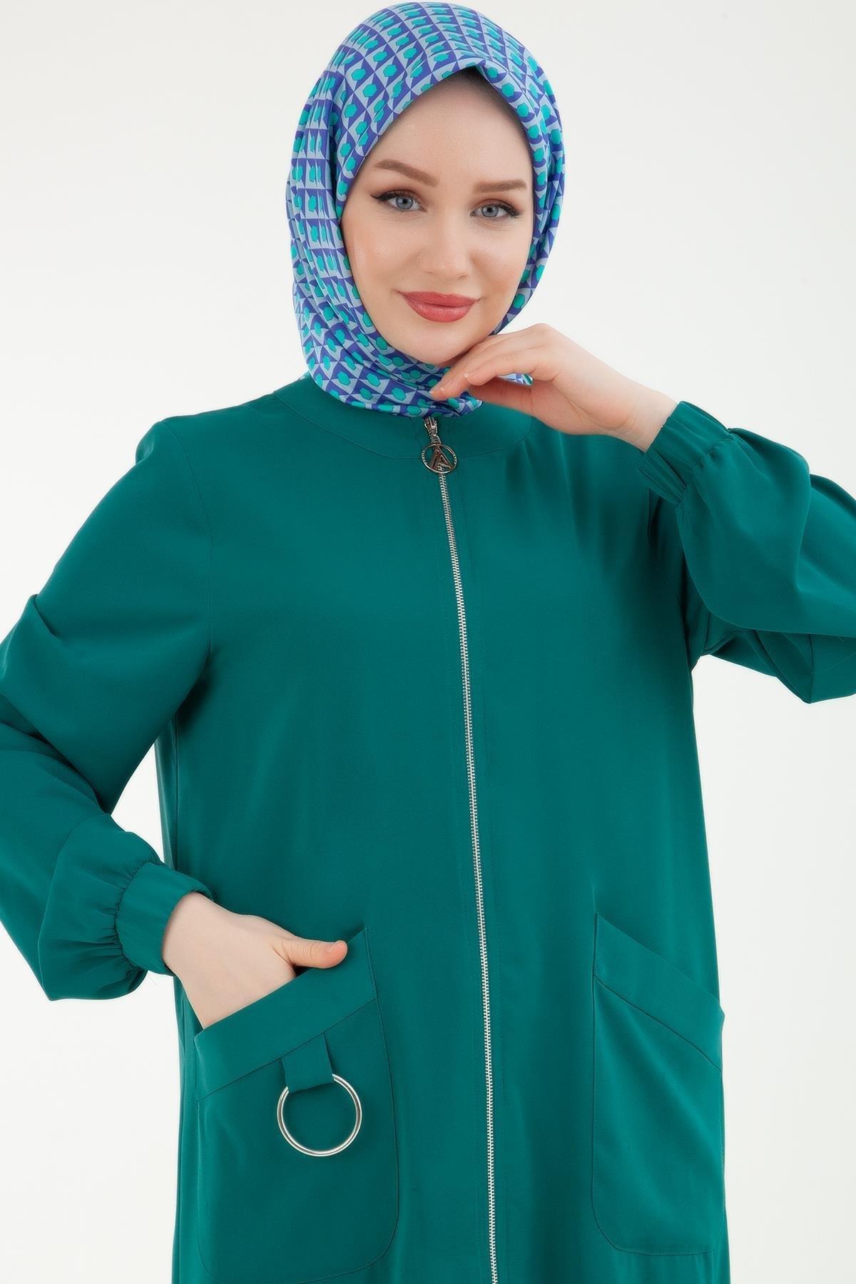 ARMİNE TREND Kolları Lastikli Cepli Fermuarlı Giy Çık Zümrüt 24YT546
