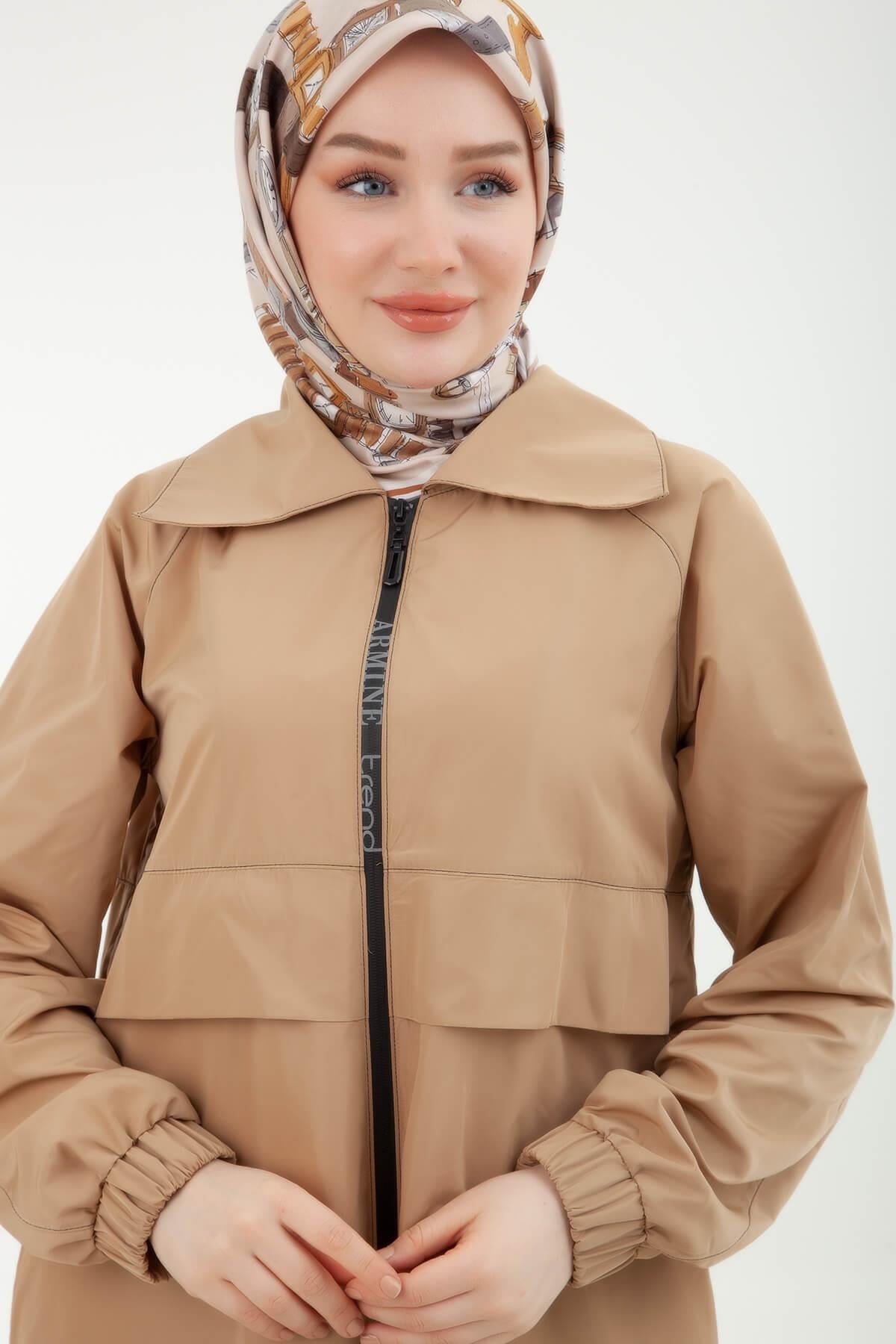Armine TREND İmzalı Paraşüt Kumaş Yağmurluk Kap Giy Çık Bej 24YT703