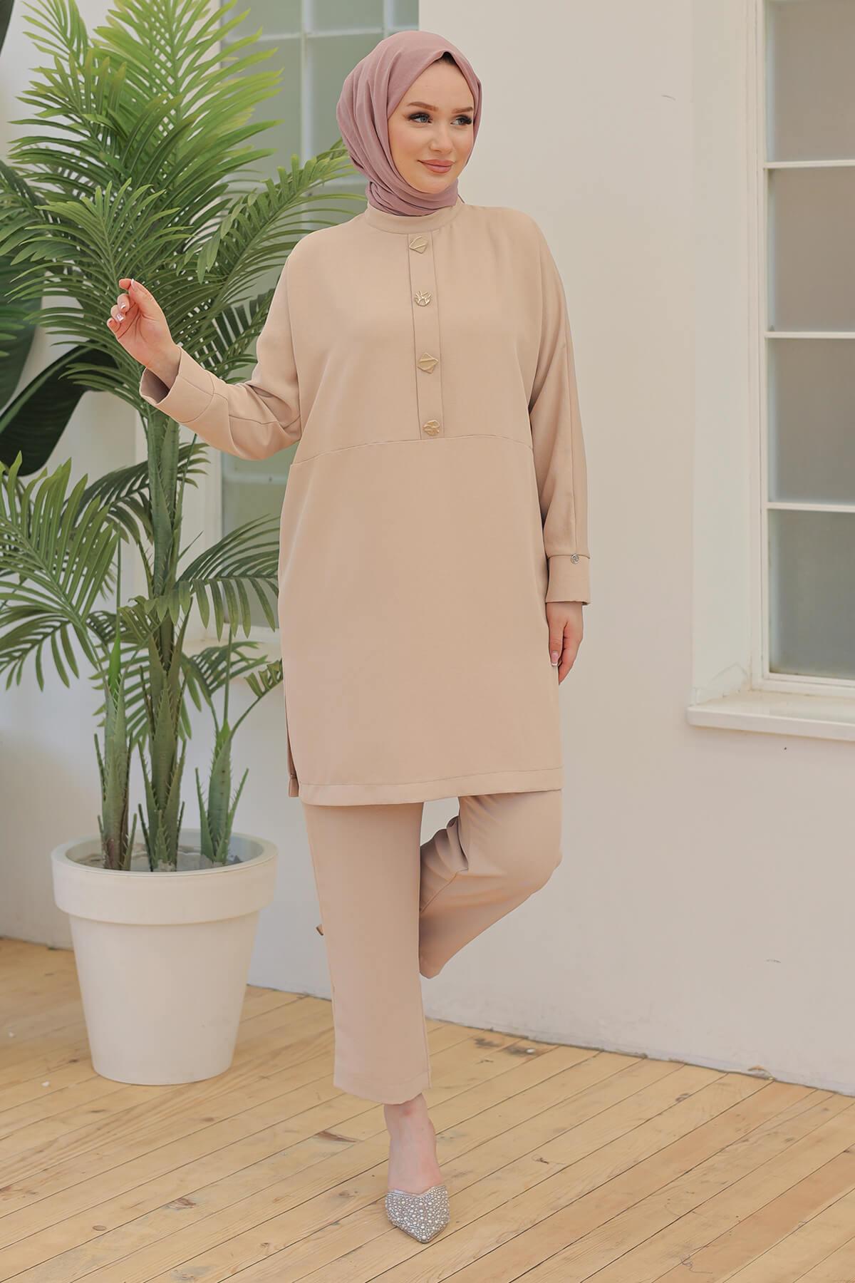 Armine TREND Önden Kapalı Düğmeli Pantolonlu Takım Bej 24YT659
