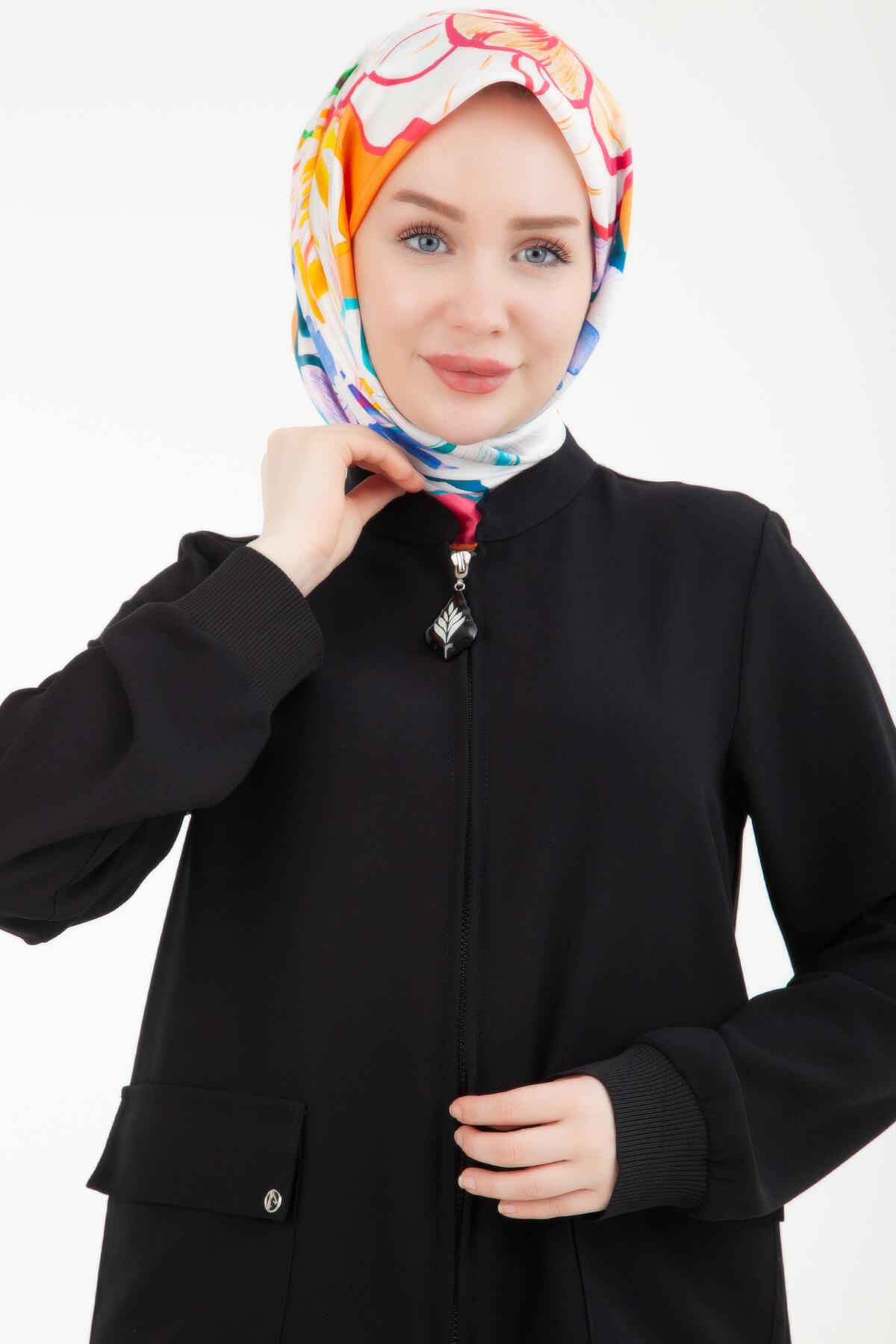 ARMİNE TREND Krep Kumaşlı Etek Uçları Lastikli Ceket Tunik Siyah 24YT534