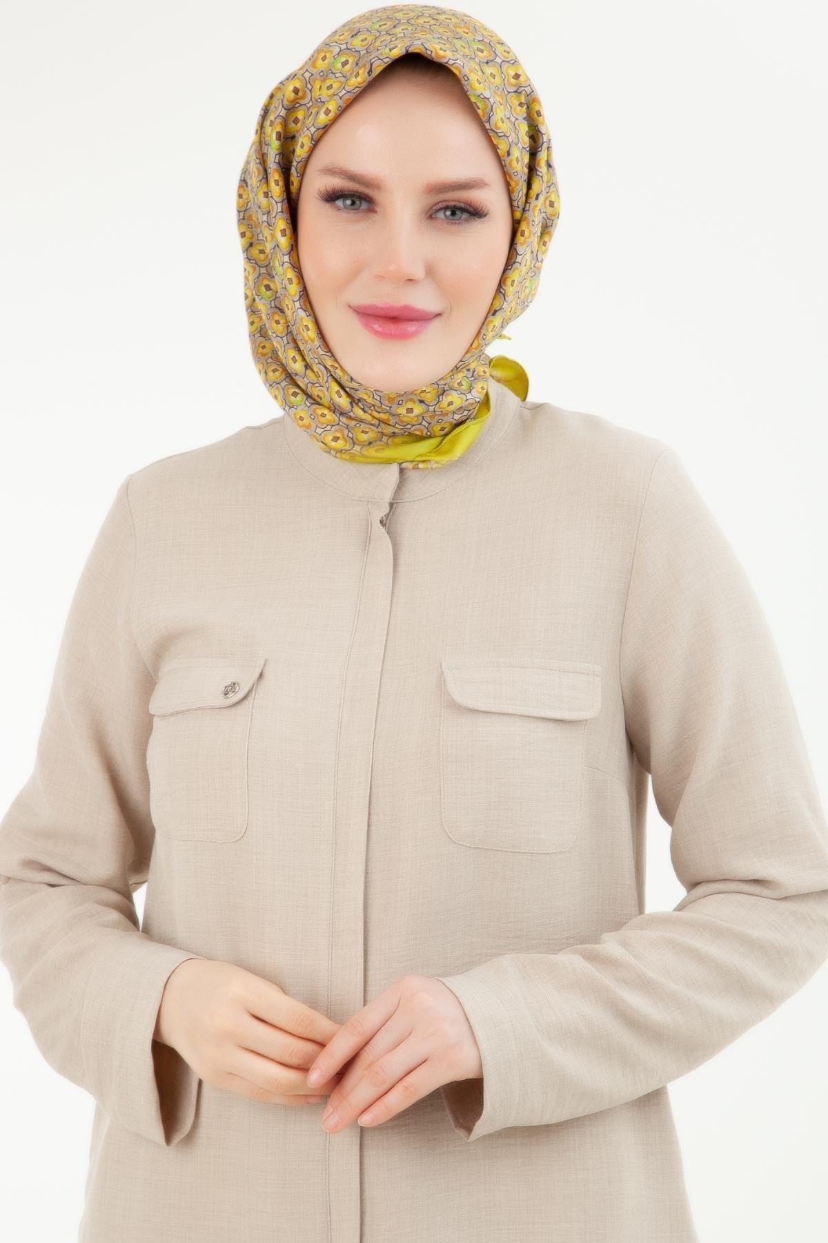 ARMİNE TREND Keten Kumaş Fermuarlı Cep Detaylı Tunik Taş 24YT411