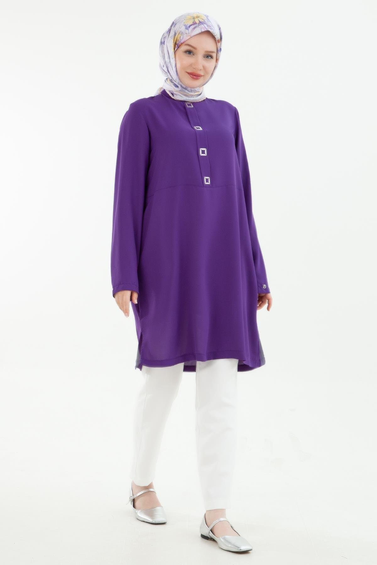 ARMİNE TREND Kare Çıtçıtlı Tunik Morcivet 24YT451