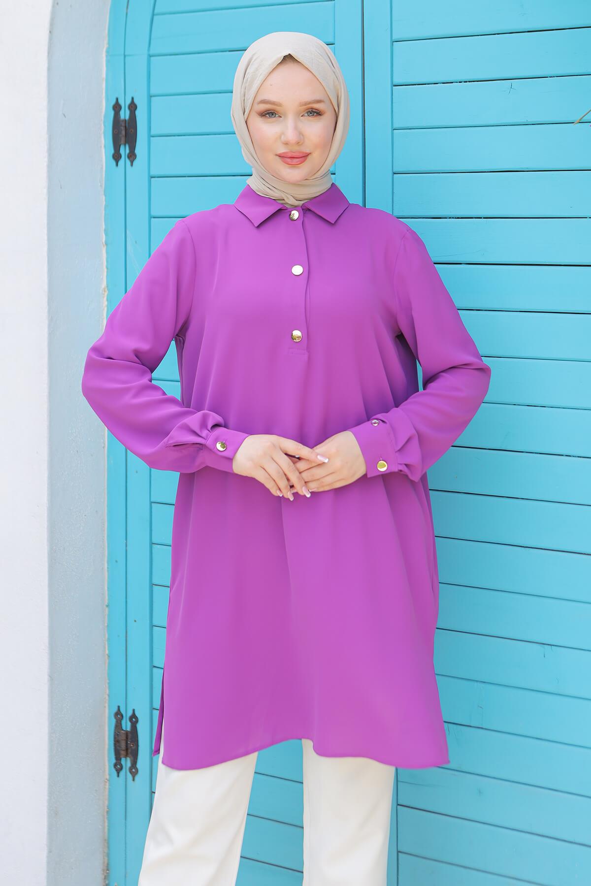 Armine Trend Önü Düğme Detaylı Tunik Mor 24YT420