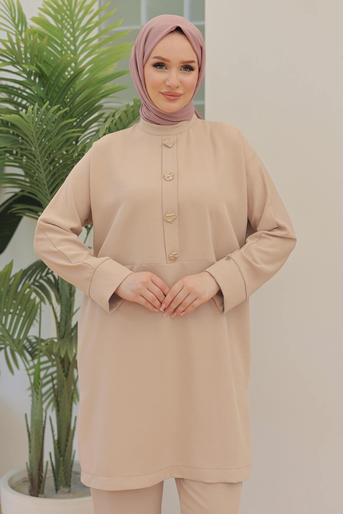 Armine TREND Önden Kapalı Düğmeli Pantolonlu Takım Bej 24YT659