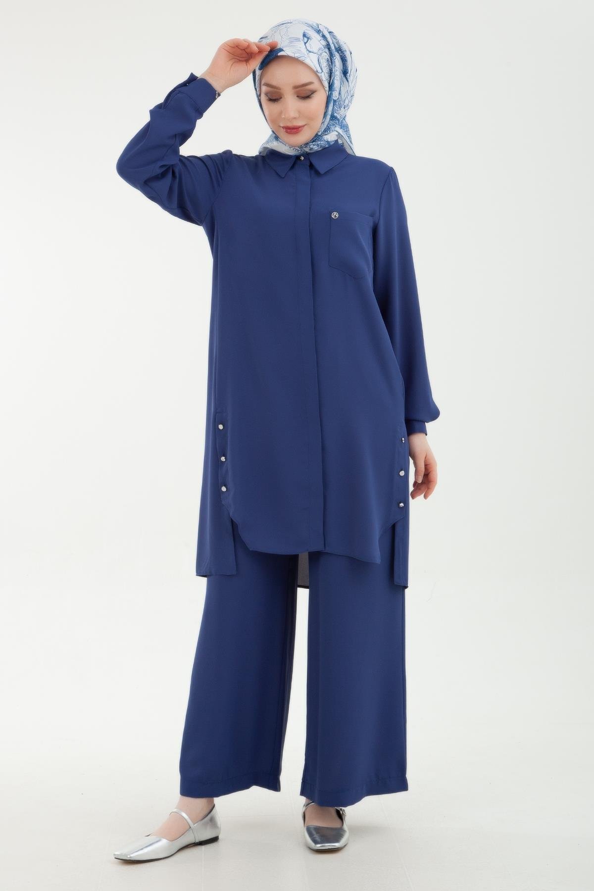 ARMİNE TREND Pantolonlu Beli Lastikli İkili Takım İndigo 24YT629
