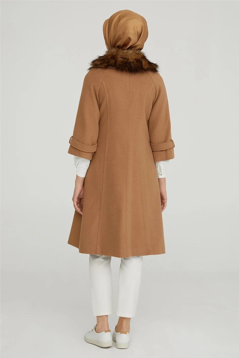 Armine Trend Yakası Kürklü Kaşe Kaban 22KT790 22KT750 Camel