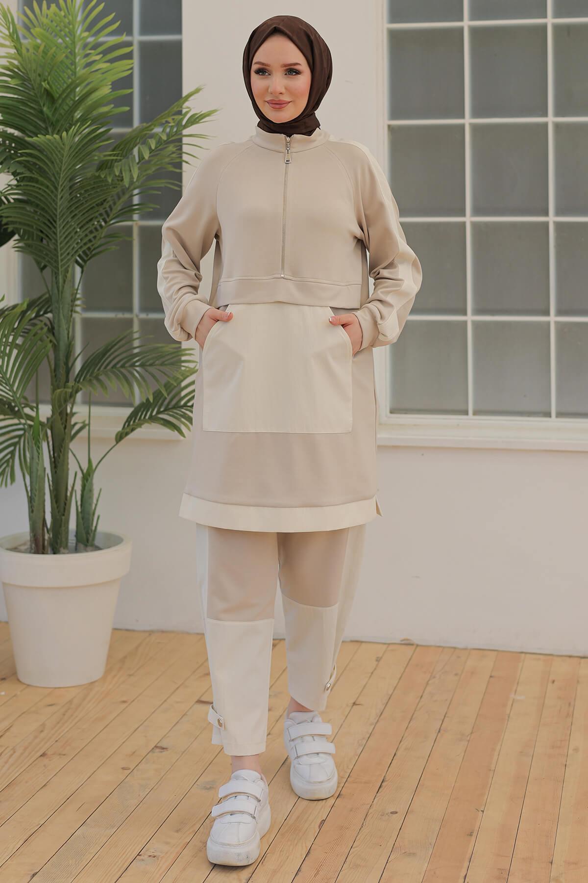 Armine TREND Bambu ve Paraşüt Kumaşlı Bilek Çıtçıtlı Takım Bej 24YT608