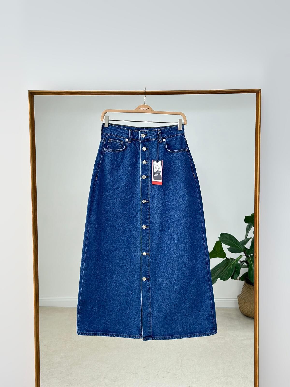 Armine TREND Önden Düğmeli Denim Etek Mavi 24YTD104