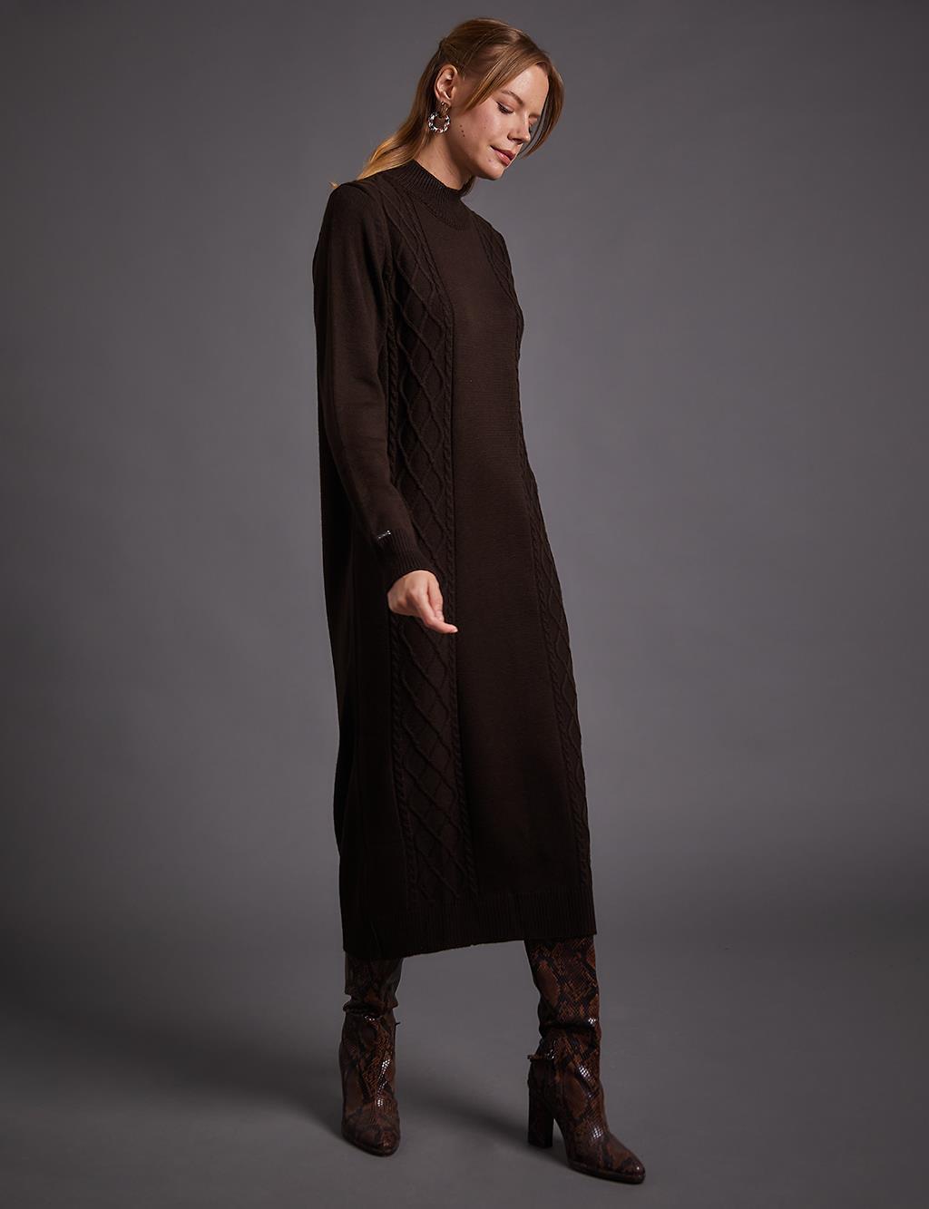 KA-A22-TRK20 Kayra Yarım Balıkçı Yaka Triko Elbise Kahve