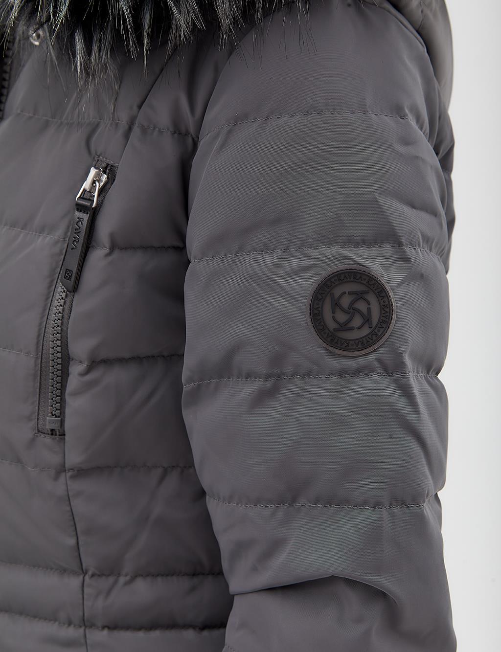KA-A23-27001 Kayra Çıt Çıtlı Kaz Tüyü Dolgulu Mont Füme