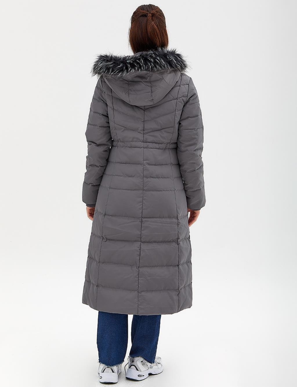KA-A23-27001 Kayra Çıt Çıtlı Kaz Tüyü Dolgulu Mont Füme