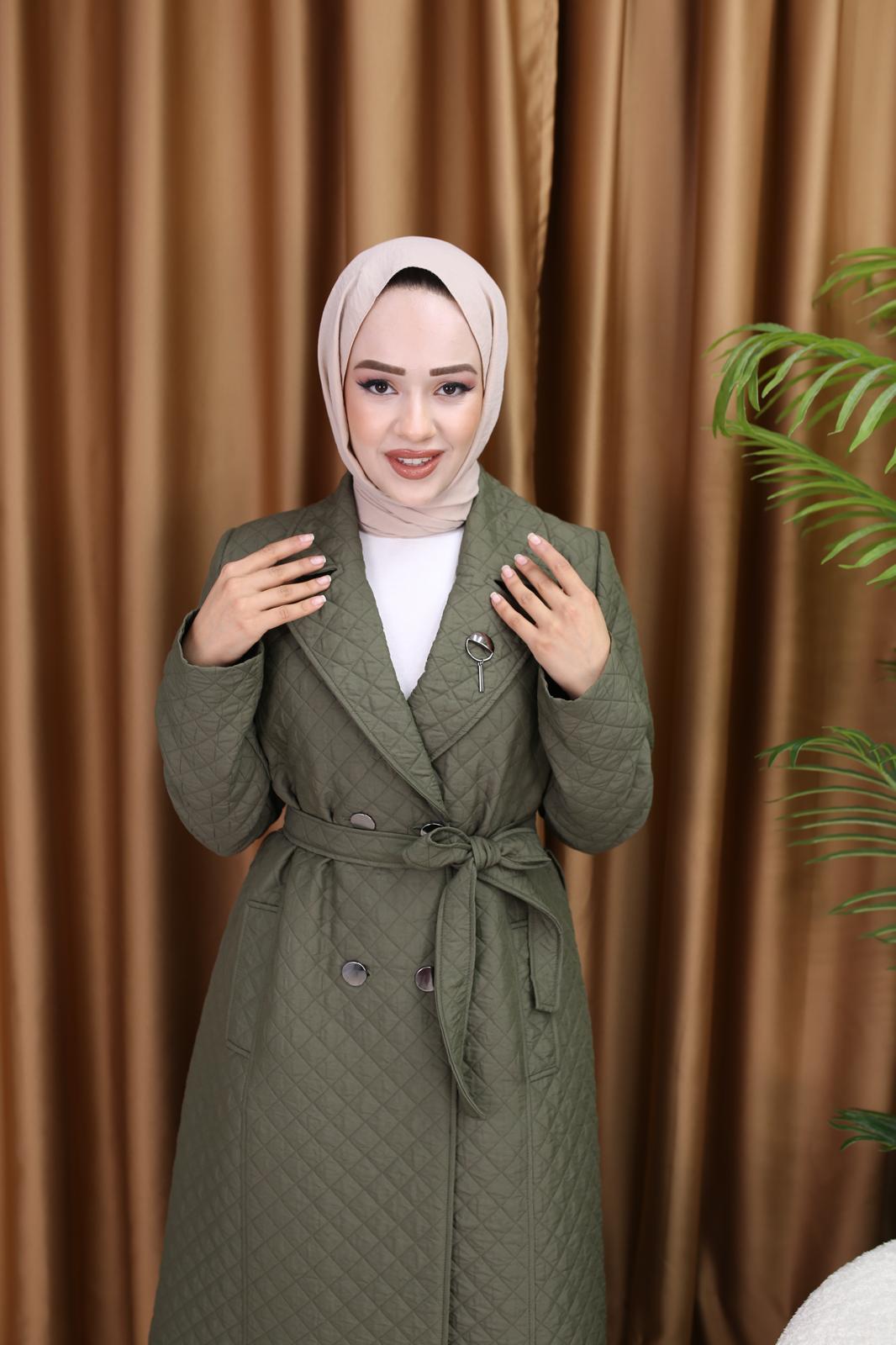Kapitone Astarlı ve Bağıcıklı Bayan Kap Giy-Çık Haki