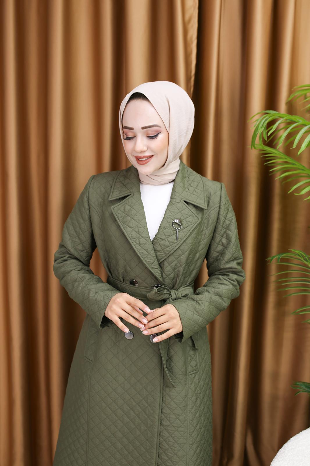 Kapitone Astarlı ve Bağıcıklı Bayan Kap Giy-Çık Haki