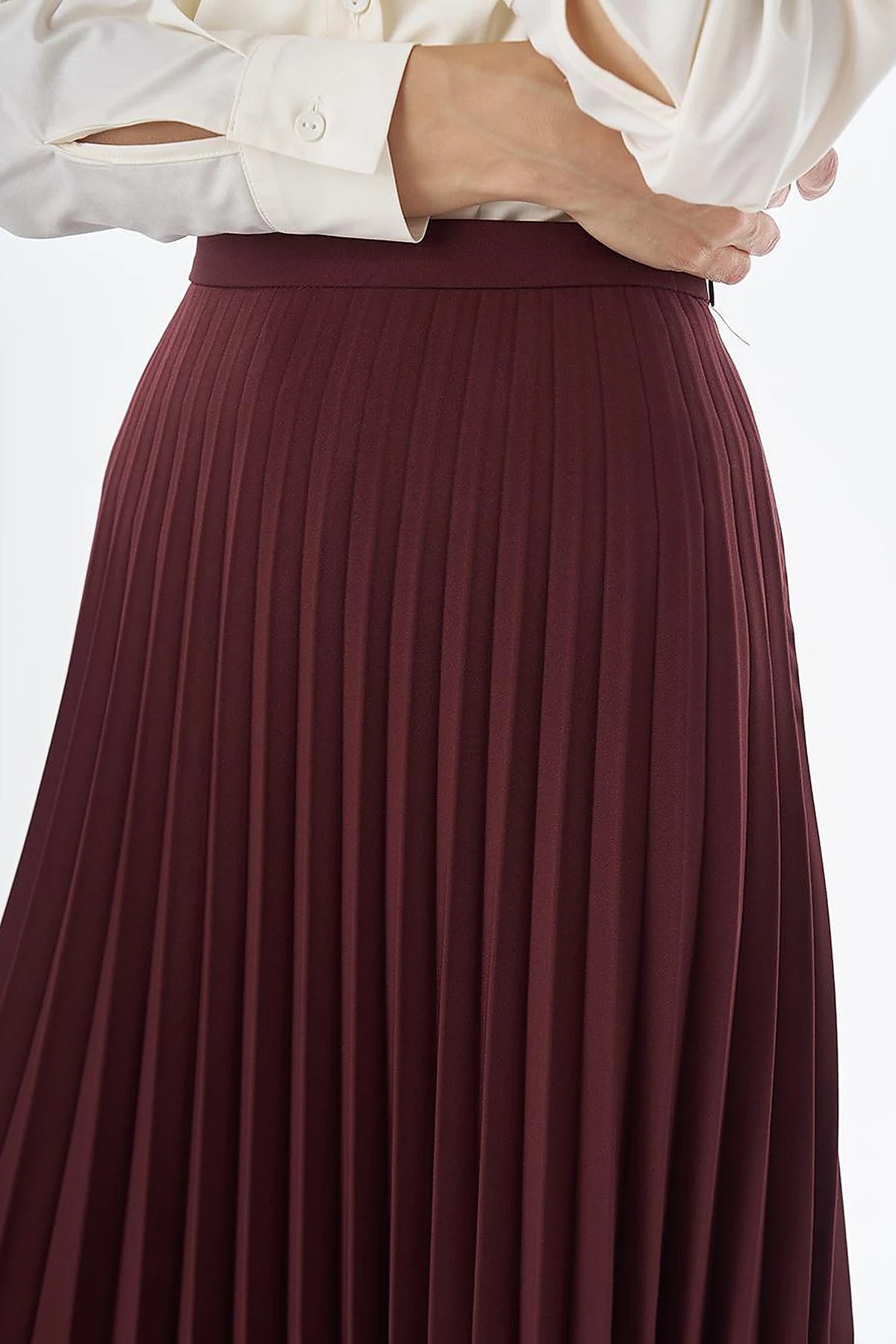 KAYRA Basic Piliseli Etek Bordo KA-SZ-12508