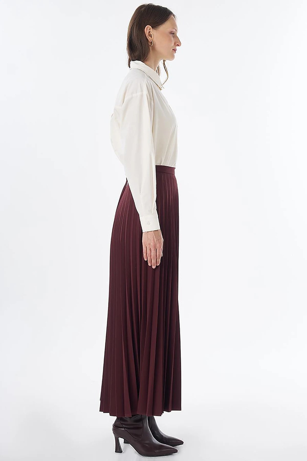 KAYRA Basic Piliseli Etek Bordo KA-SZ-12508
