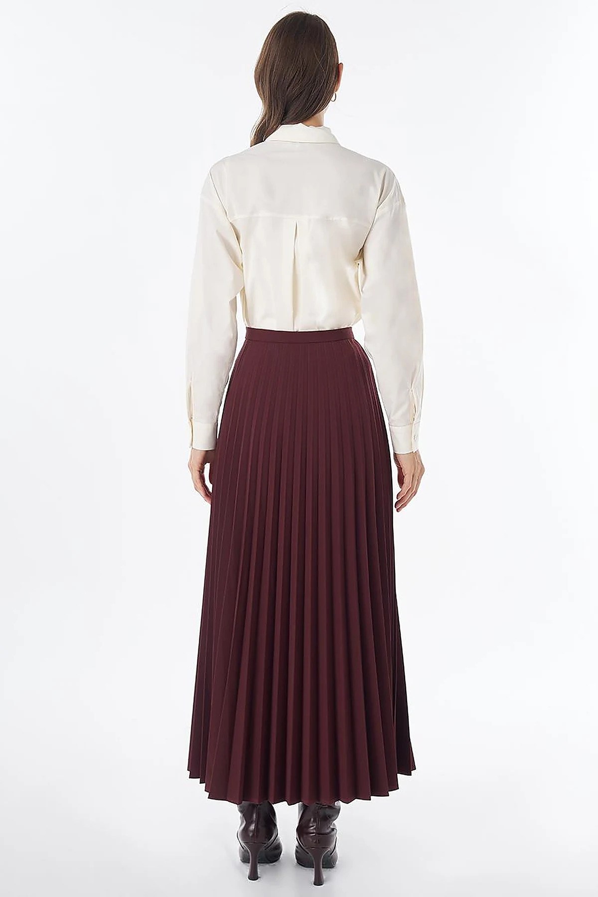 KAYRA Basic Piliseli Etek Bordo KA-SZ-12508