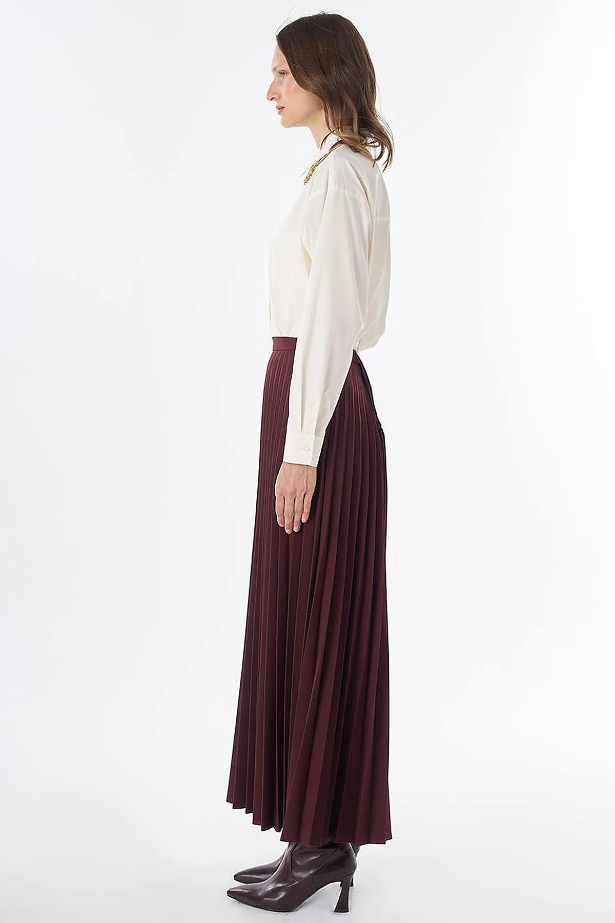 KAYRA Basic Piliseli Etek Bordo KA-SZ-12508