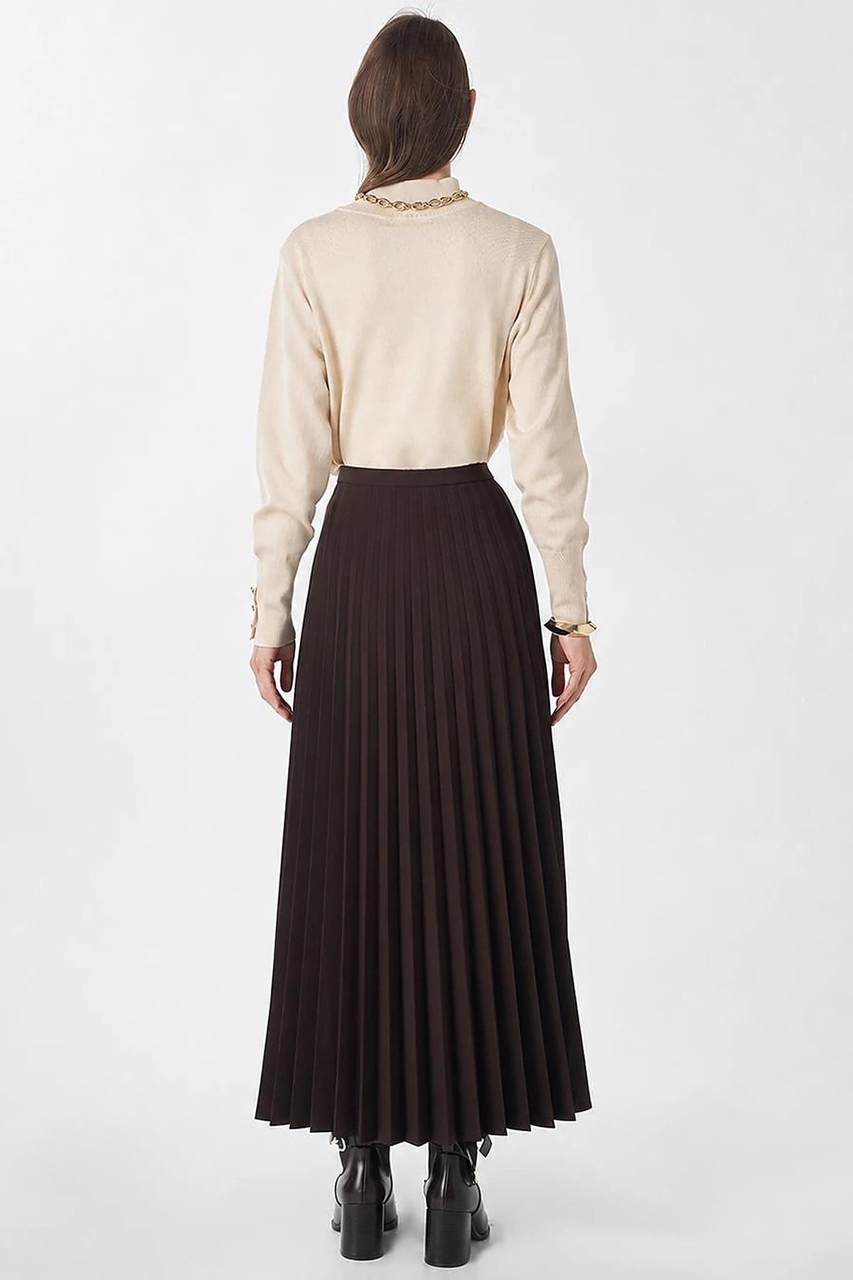 KAYRA Basic Piliseli Etek Kahve KA-SZ-12508
