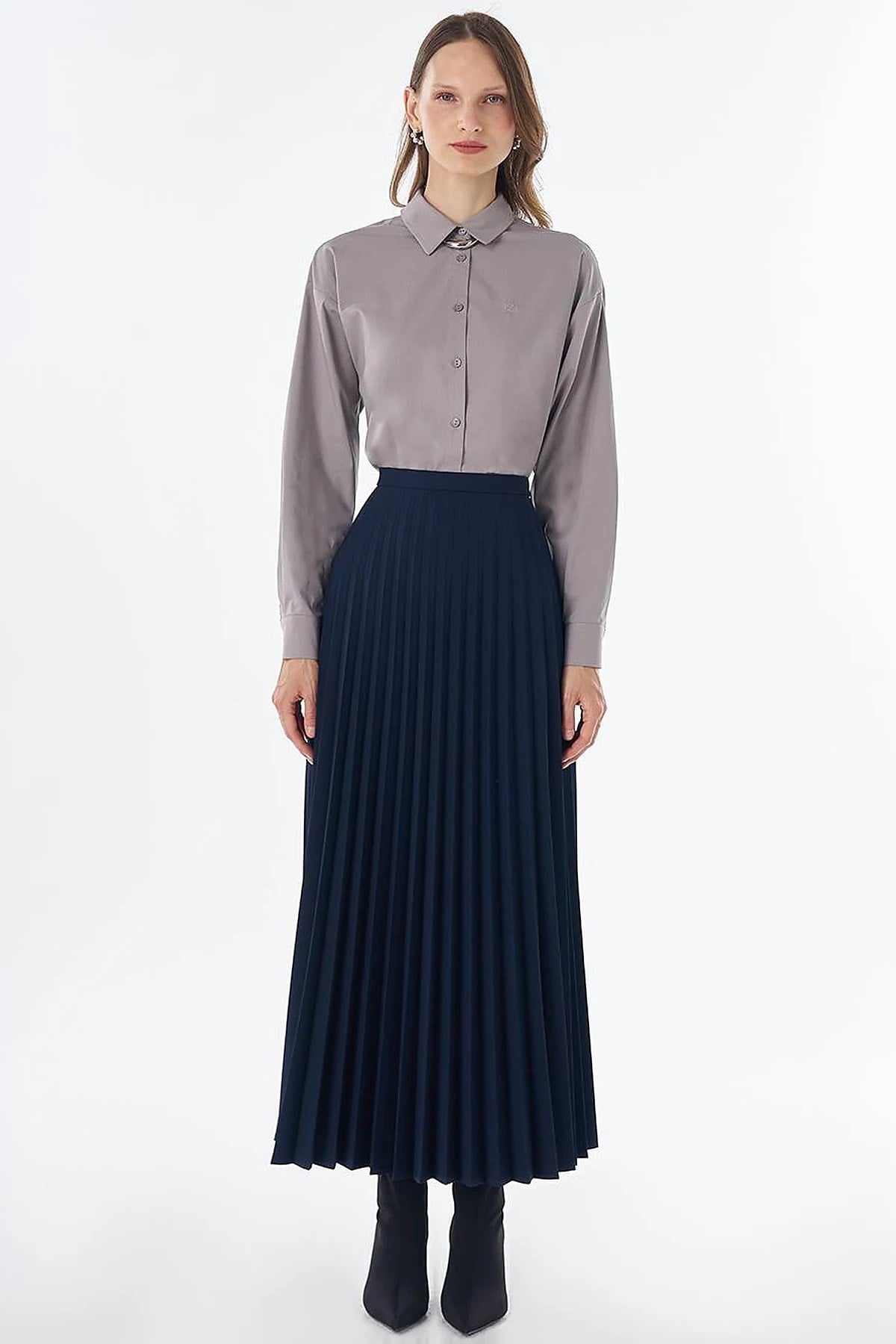 KAYRA Basic Piliseli Etek Lacivert KA-SZ-12508