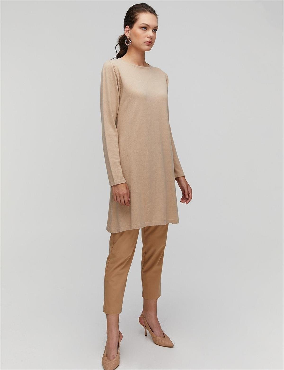KAYRA Basic Sıfır Yaka Triko Tunik KA-SZ-TRK41 Taş
