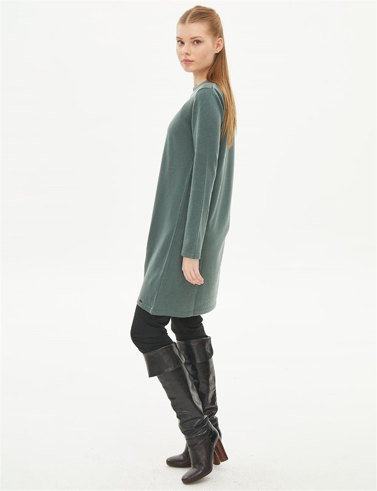 KAYRA Basic Sıfır Yaka Triko Tunik KA-SZ-TRK41 Küf Yeşili