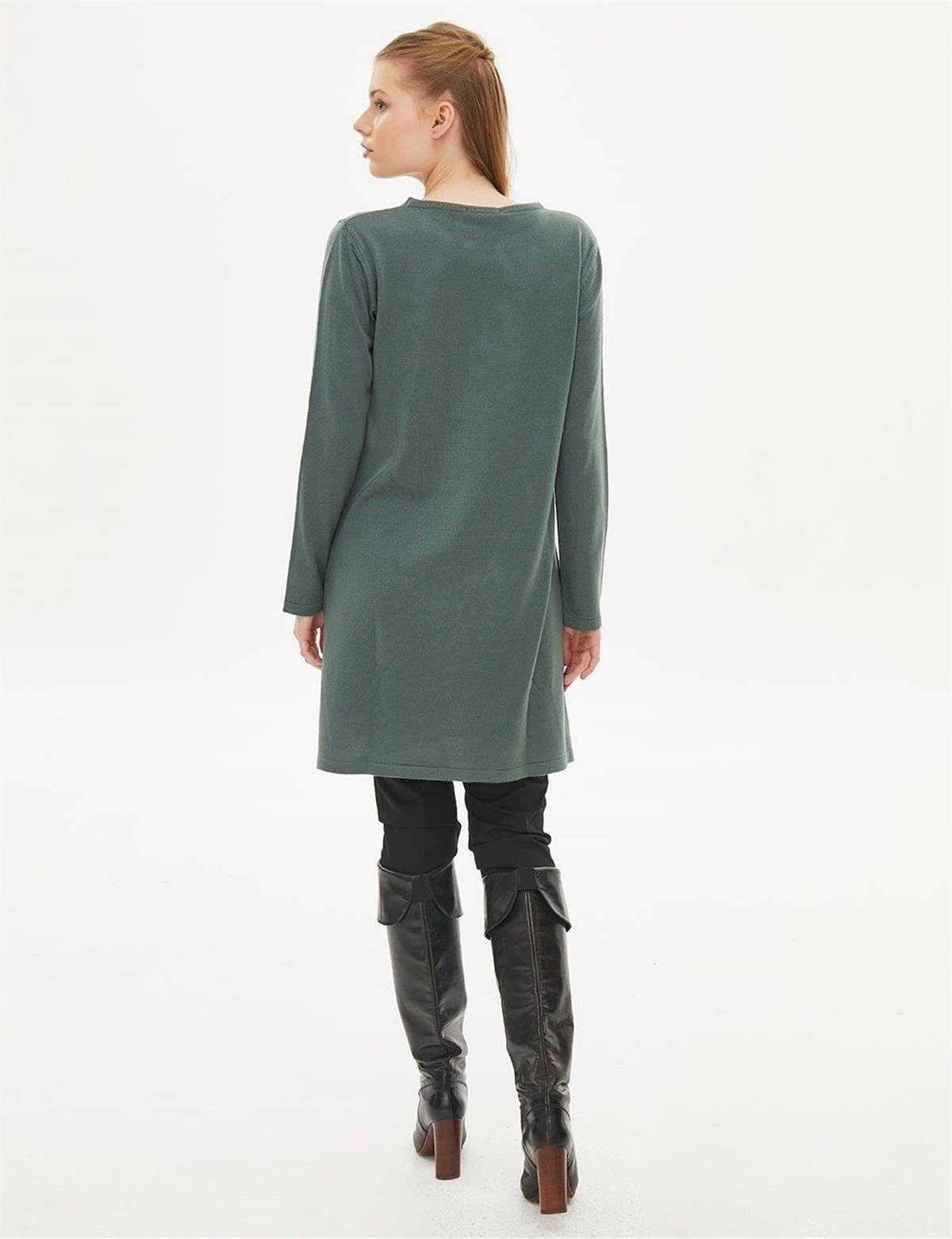 KAYRA Basic Sıfır Yaka Triko Tunik KA-SZ-TRK41 Küf Yeşili