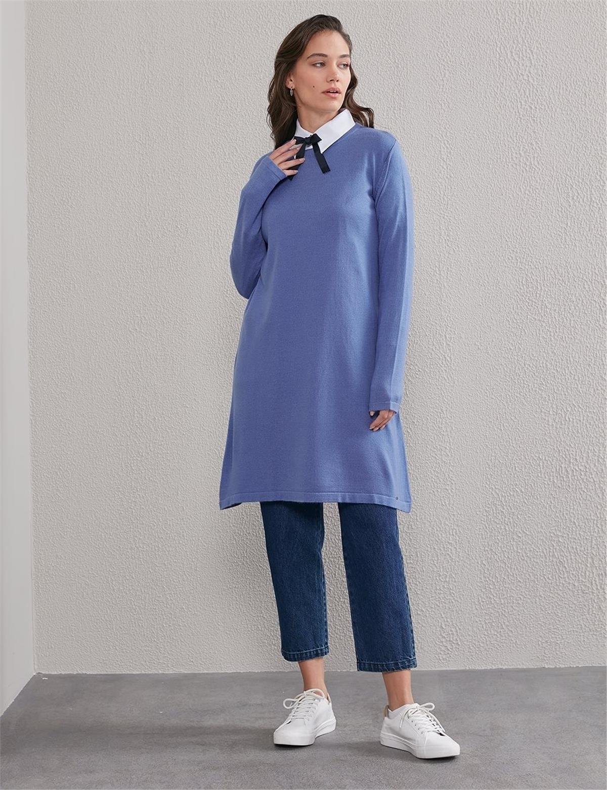 KAYRA Basic Sıfır Yaka Triko Tunik KA-SZ-TRK41 Açık Mavi