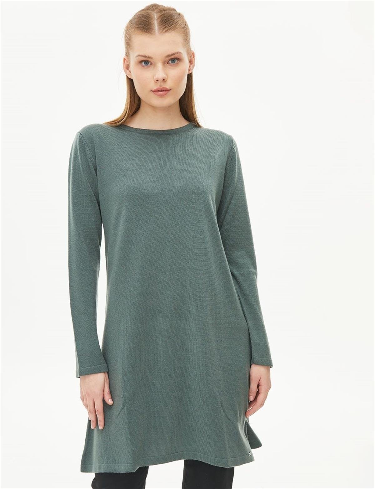 KAYRA Basic Sıfır Yaka Triko Tunik KA-SZ-TRK41 Küf Yeşili