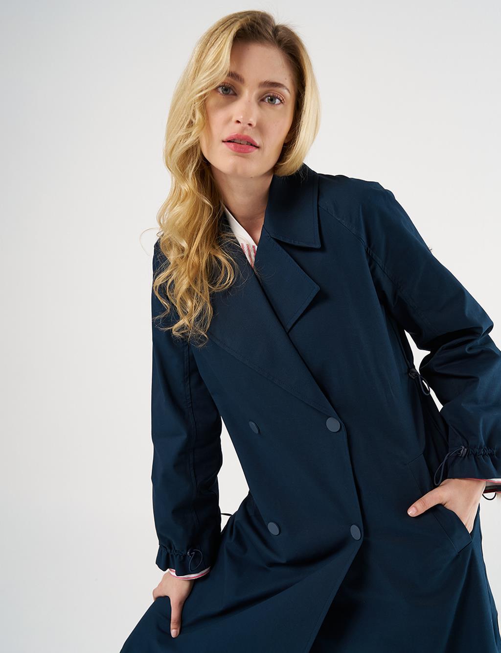 Kayra Bilekleri Lastikli Kruvaze Trençkot Koyu Lacivert KY-B25-74009