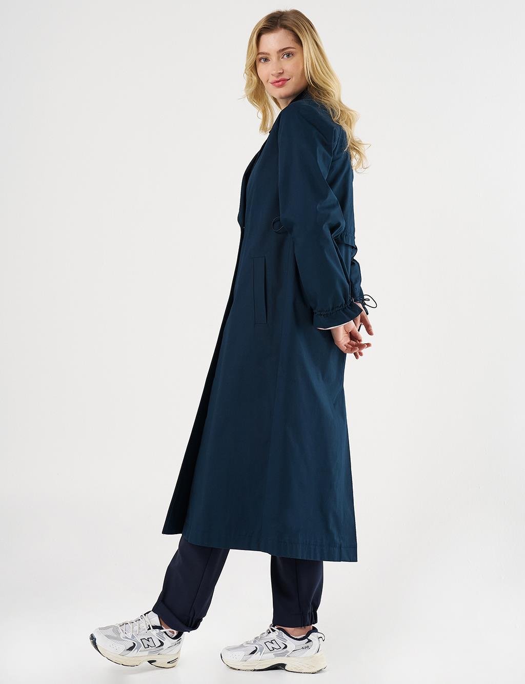 Kayra Bilekleri Lastikli Kruvaze Trençkot Koyu Lacivert KY-B25-74009