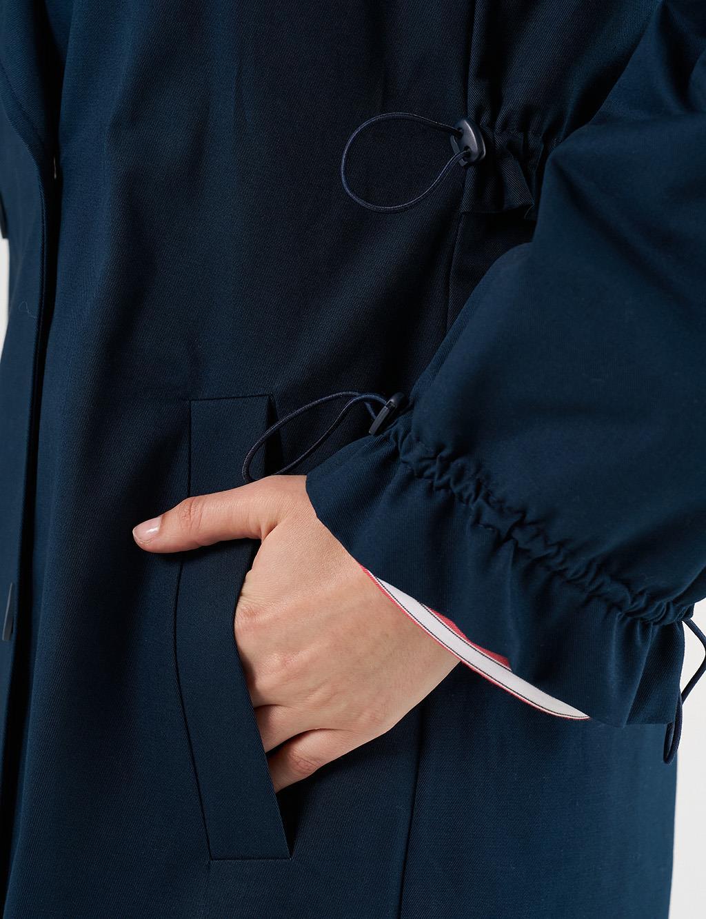 Kayra Bilekleri Lastikli Kruvaze Trençkot Koyu Lacivert KY-B25-74009