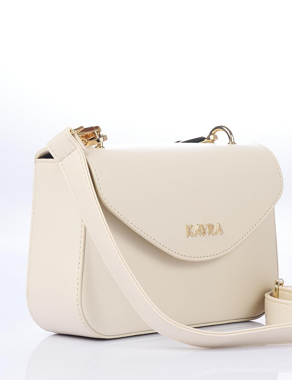 Kayra Boncuk Detaylı Baget Çanta Krem KA-B25-CNT13